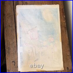 Japanese Woodblock Print Street Scene Lanterns Moonlight Signed 20th Century