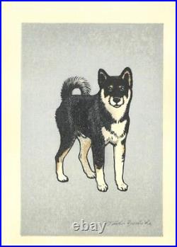 Japanese Woodblock Print Toshi Yoshida Puppy Monjiro Shin Antique Woodcut New