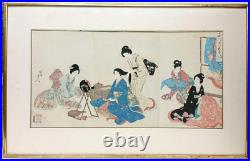 Japanese Woodblock Print Triptych Signed With Seal Marks
