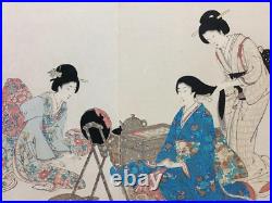 Japanese Woodblock Print Triptych Signed With Seal Marks