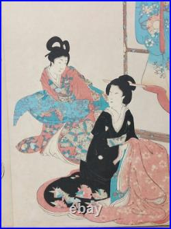 Japanese Woodblock Print Triptych Signed With Seal Marks