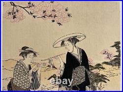 Japanese Woodblock Print Two beauties in a spring suburbUkiyo-e Ha Gashu No115