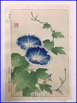 Japanese Woodblock Print Woodblock Morning Glory / Kawarazaki Shodo Framed Taish