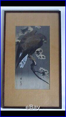 Japanese Woodblock Print Yamamoto Shun Eagle and Pine Wonderful
