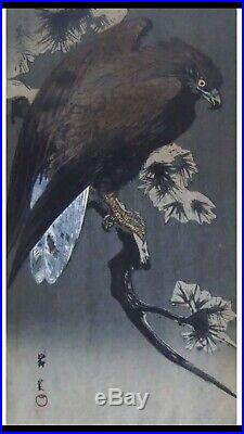 Japanese Woodblock Print Yamamoto Shun Eagle and Pine Wonderful