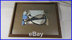 Japanese Woodblock Print by Tomoo Inagaki Two Cats Cubistic, Abstract Mid Century