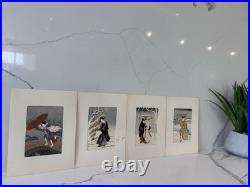 Japanese Woodblock Prints, Harunobu Suzuki, Rare Vintage Art, Set Of 4, Matted