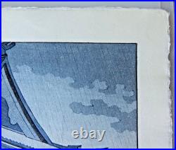 Japanese Woodblock, Rain at Higashi-Honganji Temple Kyoto by Takeji Asano c. 1980