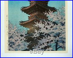 Japanese Woodblock by Kawase Hasui Spring Evening Toshogu Shrine 1st Edition