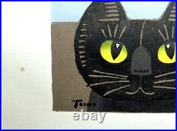 Japanese Woodblock by Tomoo Inagaki Black Cat