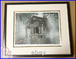 Japanese Woodblock print Miyamoto Shufu The Shrine of Yugen framed 2112216