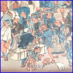 Japanese Woodblock print by Utagawa Hiroshige, titled Nihonbashi Morning Scene