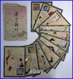 Japanese old woodblock print x11 Tsu-hi no Hinagata, Shunga, Meiji era, Erotic