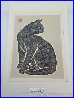 Japanese wood block print black Cat. 10x14, H. Sadanobu III. DS07