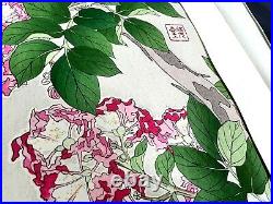 Japanese woodblock flower print Crape myrtle Kawarazaki Shodo1960
