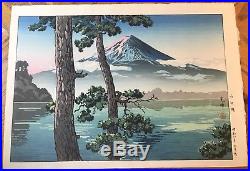 Japanese woodblock print By Koitsu Tauchiyn Mt. Fuji Lake Kawaguchi