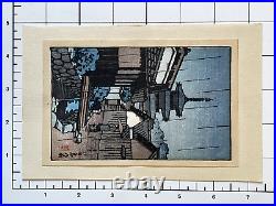 Japanese woodblock print Ikaruga in Rain VG Condition