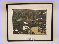 Japanese woodblock print Katusyuki Nishijima Hidden Village 5/100 signed framed
