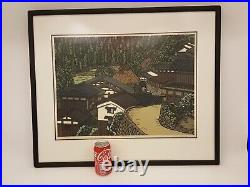 Japanese woodblock print Katusyuki Nishijima Hidden Village 5/100 signed framed