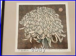 Japanese woodblock print Maeda Morikazu flower Kikufu White 36/80 signed framed