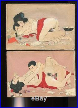 Japanese woodblock print ORIGINAL 12 SHUNGA collage set Meiji period(-1890)