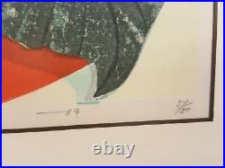 Japanese woodblock print Shuzo Ikeda Girl with Sunflower 51/100'69 framed signe