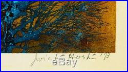 Joichi Hoshi / Japanese Woodblock Tree Print in blue / 1973