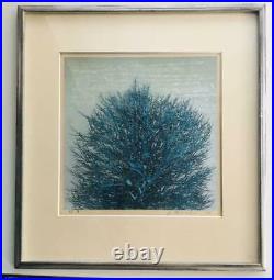 Joichi Hoshi woodblock print Treetops (blue) 1973 from Japan