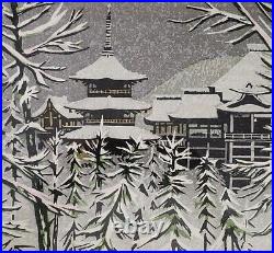 Junichiro Sekino Japanese Woodblock Print Kiyomizu Temple in Kyoto Pagoda Snow