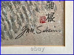 Junichiro Sekino Signed Original Woodblock Print Hakone Rare w Sun Rays Framed
