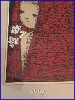 KAORU KAWANO Mid-Century Modernist Japanese Woodblock Print with Mica DREAM GIRL