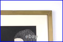 KAORU KAWANO Woodblock Print Girl and Yellow Bird Signed KAORU KAWANO Woodblock