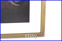 KAORU KAWANO Woodblock Print Girl and Yellow Bird Signed KAORU KAWANO Woodblock