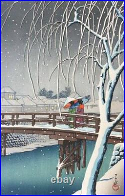 KAWASE HASUI Japanese Woodblock Print Evening snow Edo River