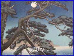 KAWASE HASUI Japanese Woodblock Print SHINHANGA Moonlight at Enoshima 1933