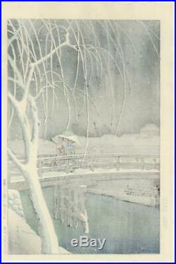 KAWASE HASUI snow edogawa 1931 hanga JAPANESE WOODBLOCK PRINT FS japan