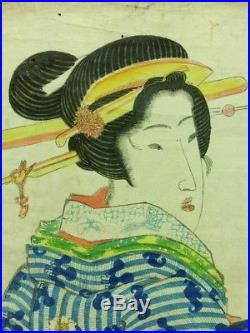 KEISAI EISEN Japanese Woodblock Print BIJIN Kimono Kanzashi Beauty EDO 21
