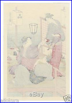 KIYONAGA JAPANESE Triptych Woodblock Print Cooling Off in the Evening on River