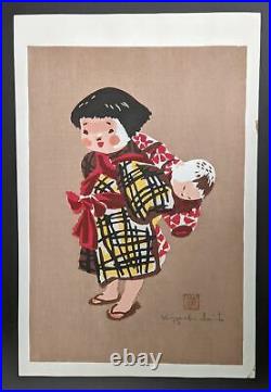KIYOSHI SAITO (1907-1997) Woodblock Print Child in Aizu Young Girl withBaby