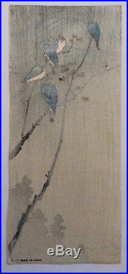 KOSON OHARA (1877-1945), Japanese Woodblock Print, Blue Birds, 1930