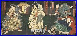 KUNISADA Japanese Woodblock Print Ukiyo-e Edo Utagawa Toyokuni III Triptych