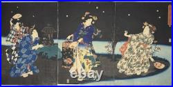 KUNIYOSHI Japanese Woodblock Print Ukiyo-e Edo Triptych Beauties