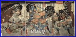 KUNIYOSHI Japanese Woodblock Print Ukiyo-e Edo Triptych Samurai