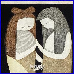 Kaoru Kawano (1916-1965) Framed Woodblock Print Two Girls Excellent Condition
