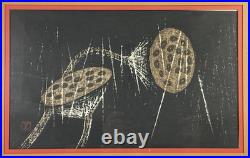 Kaoru Kawano Japanese Woodblock Print Quiet Rain Lotus Pods Signed Framed