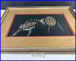 Kaoru Kawano Japanese Woodblock Print Quiet Rain Lotus Pods Signed Framed