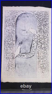 Kaoru Kawano Small Birds Japanese Woodblock Print Signed Stamped