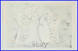 Kaoru Kawano, Two Little Owls, Birds, Modern, Original Japanese Woodblock Print