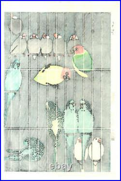 Kasamatsu Shiro Vintage Woodblock Print Bird Cage