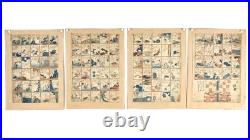 Katsushika Hokusai 4 sheets Sugoroku Game 19th c Orig Japanese Woodblock Prints